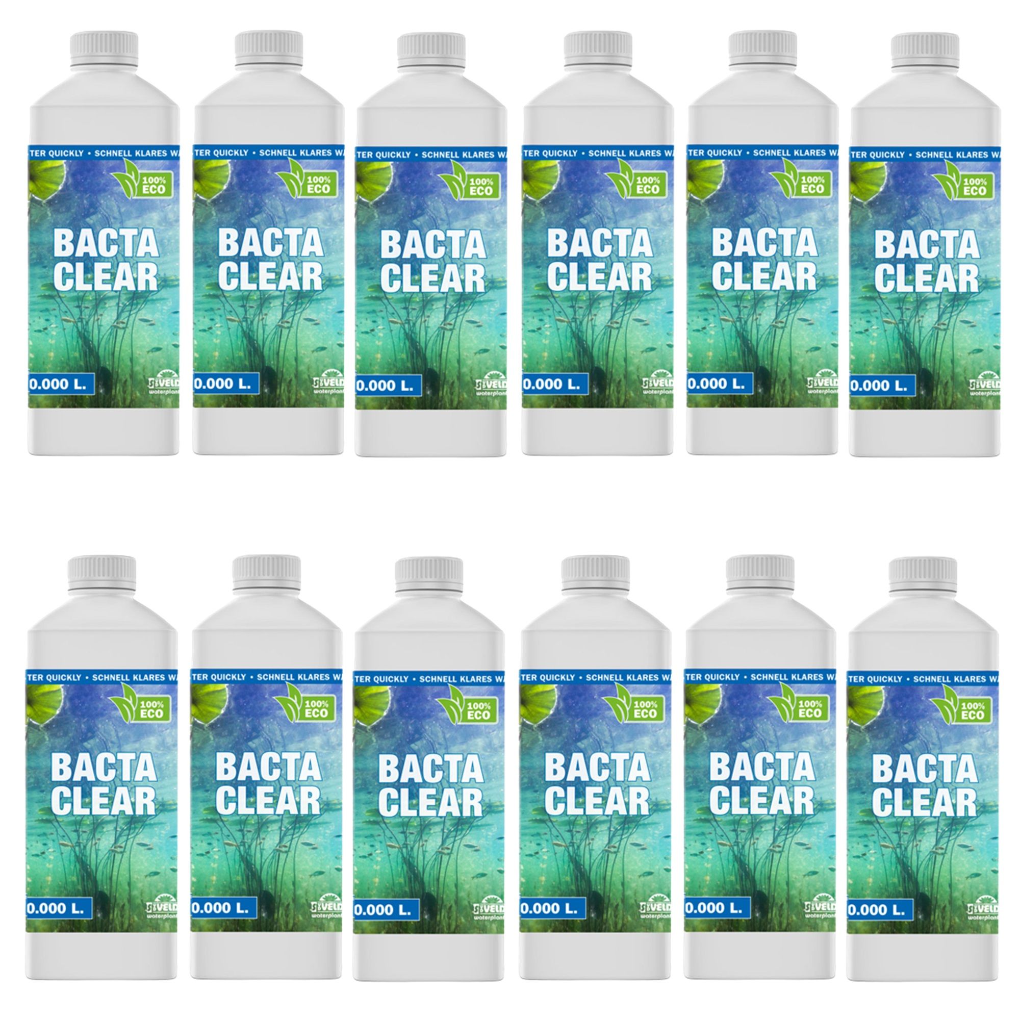 vdvelde.com -  Bacta Clear Vijverbacteriën - 1 Liter Algenbestrijding Vijver - 12 flessen - Bacterien Vijver en Algen Verwijderaar - 100% Biologisch Draadalgen Bestrijdingsmiddel - Van der Velde Waterplanten