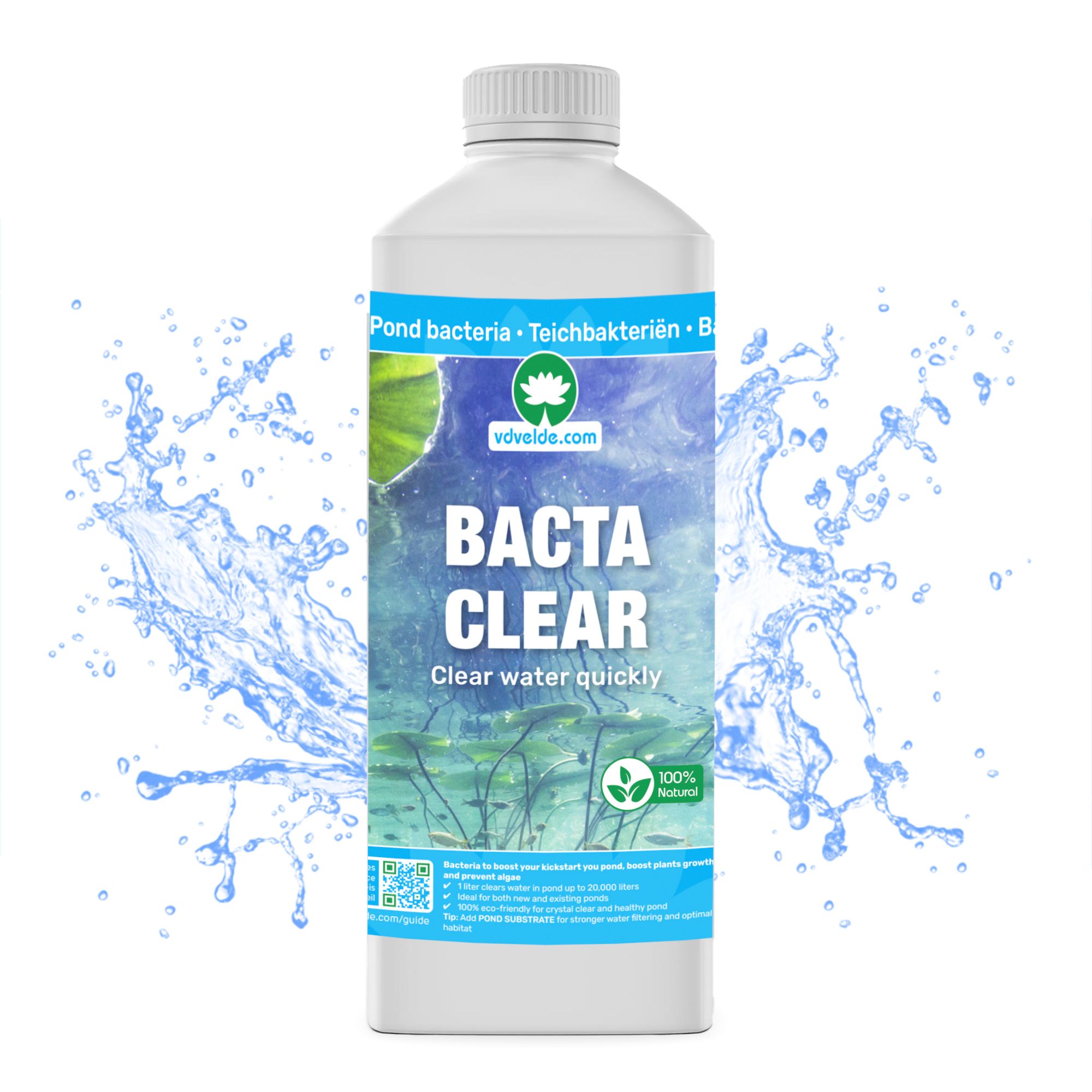 vdvelde.com - Bacta Clear Vijverbacteriën - 1 Liter Algenbestrijding Vijver - Bacterien Vijver en Algen Verwijderaar - 100% Biologisch Draadalgen Bestrijdingsmiddel - Van der Velde Waterplanten
