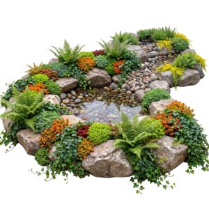 Plantas para bordes de estanques secos, 8-12 m²